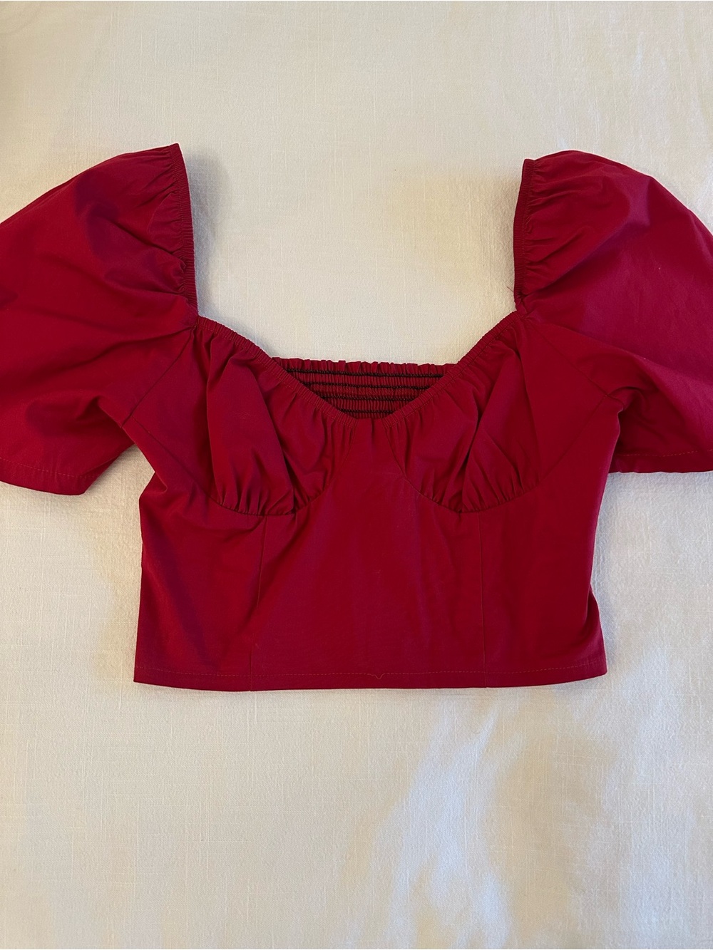 Red Puff Sleeve Cropped Top - Women